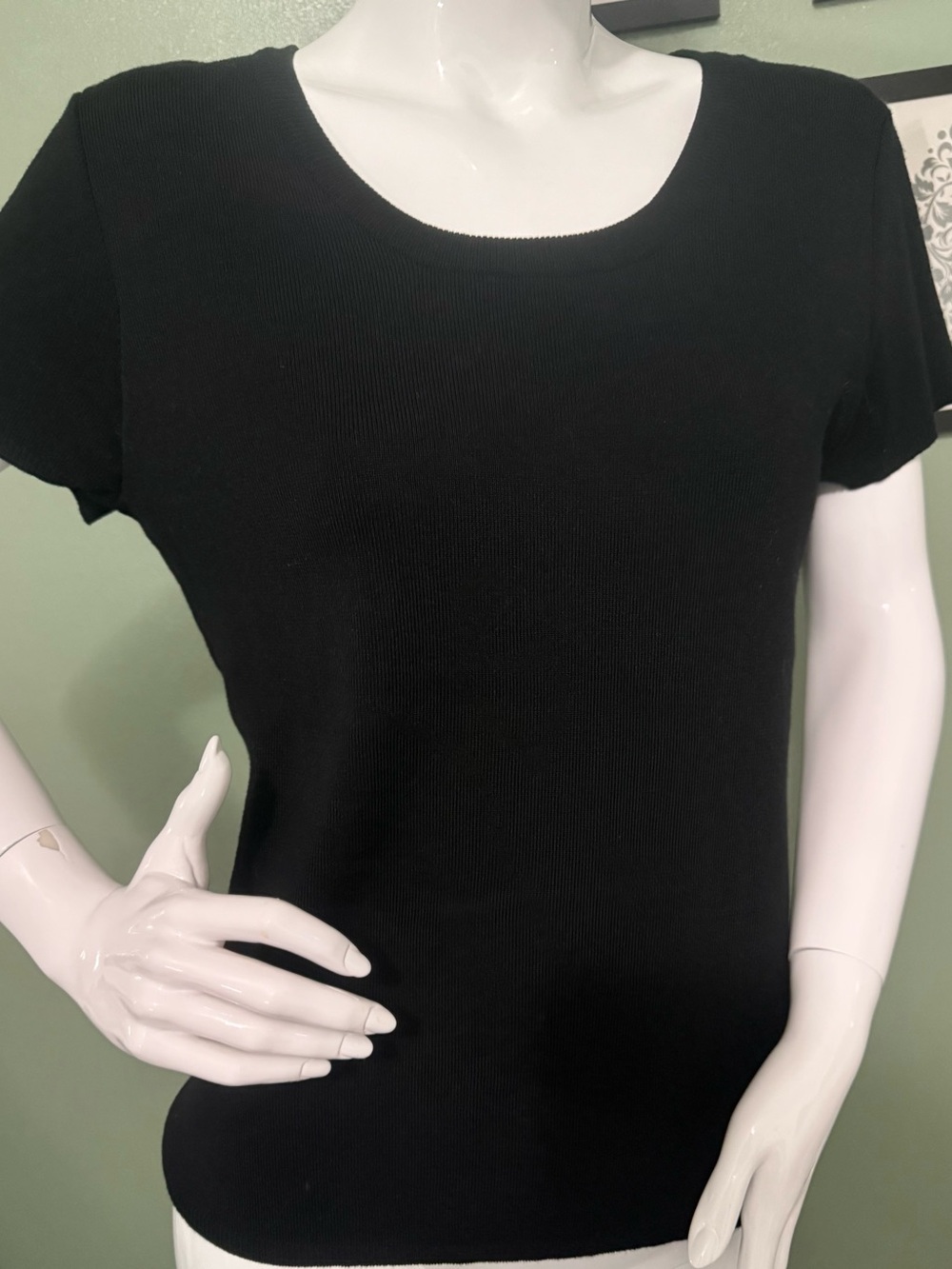 Cable & Gauge Black Short Sleeve Ribbed Knit Top